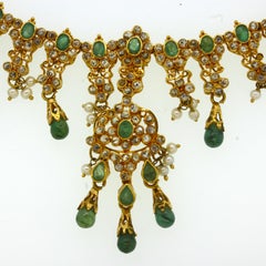 Emerald Diamond Seed-Pearl High-Karat Gold Necklace