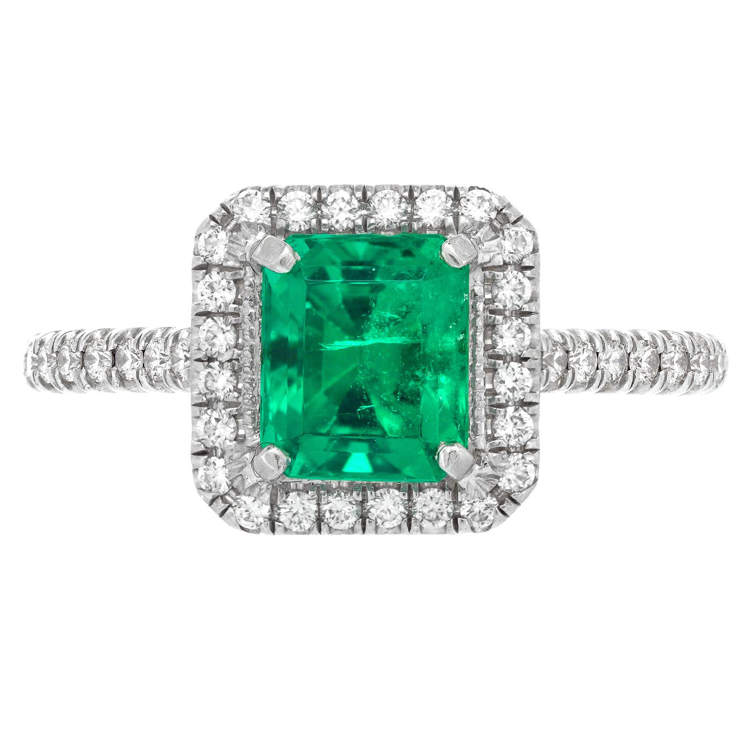 Emerald Cut Emerald & Diamond Set Platinum Ring For Sale