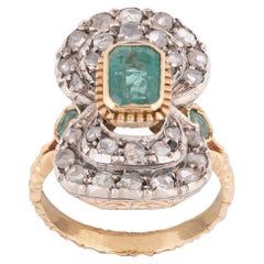 Emerald Diamond Silver and 18 Karat Gold Ring