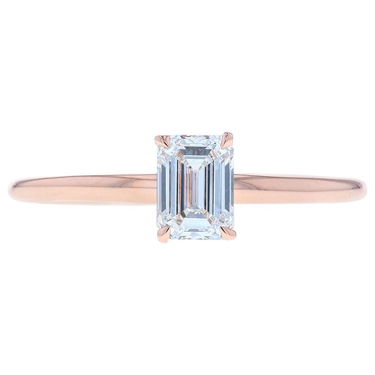 Emerald Diamond Solitaire in Rose Gold For Sale at 1stDibs