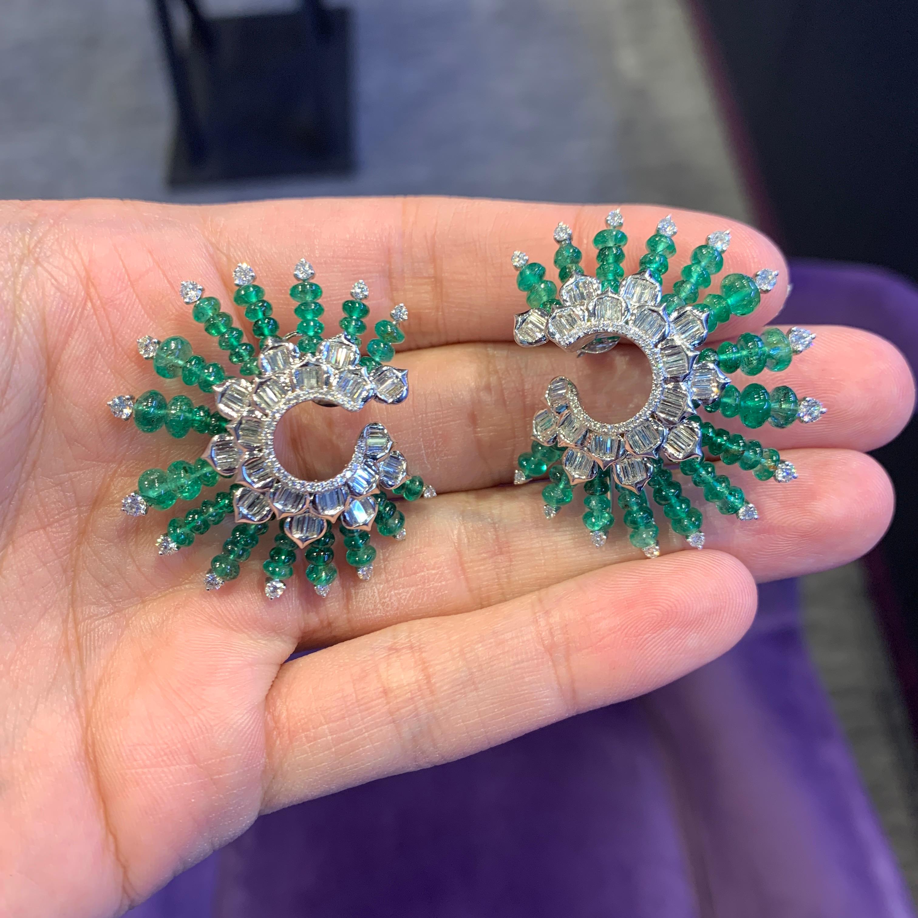 Women's Emerald and Diamond Spiral Earrings For Sale