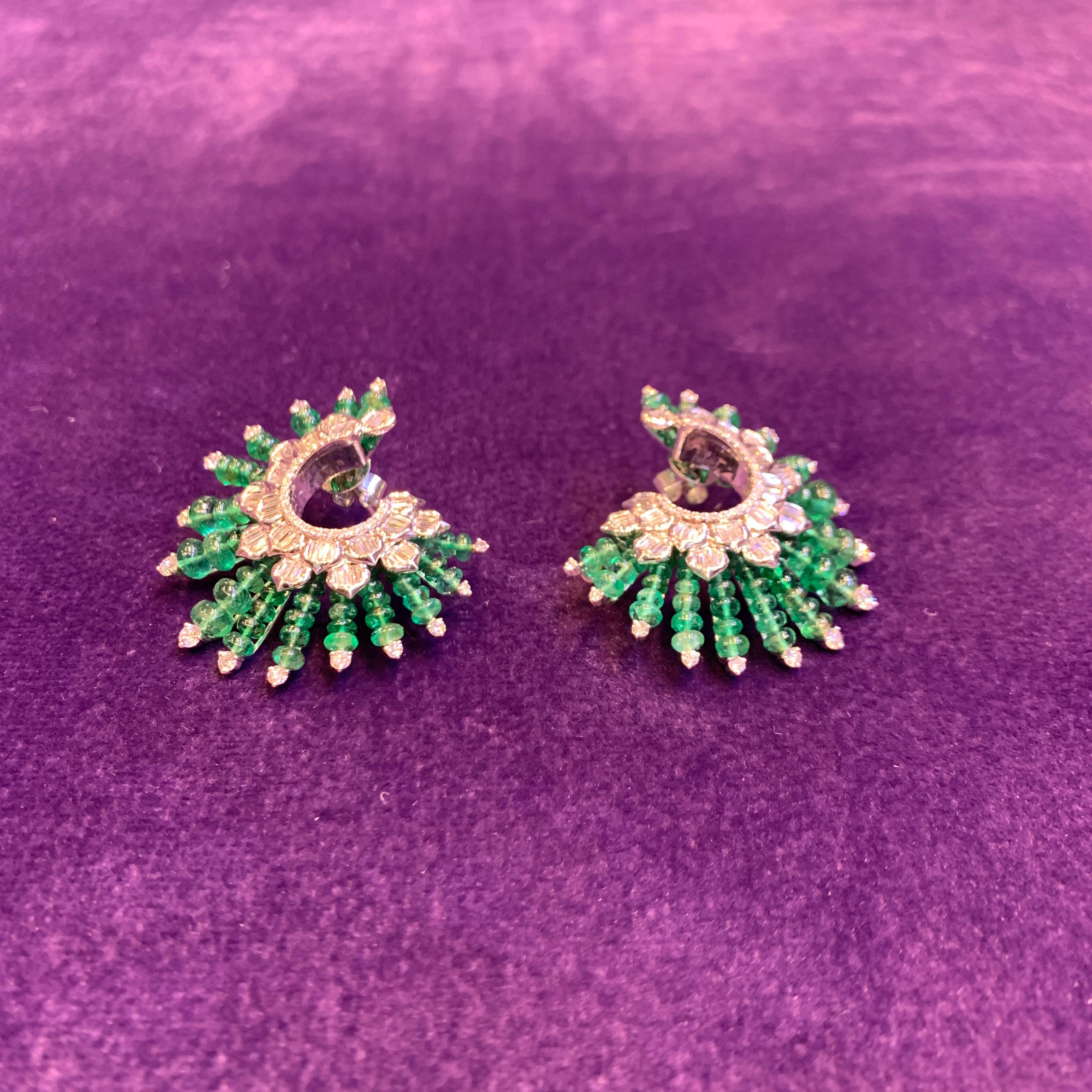 Emerald and Diamond Spiral Earrings For Sale 2