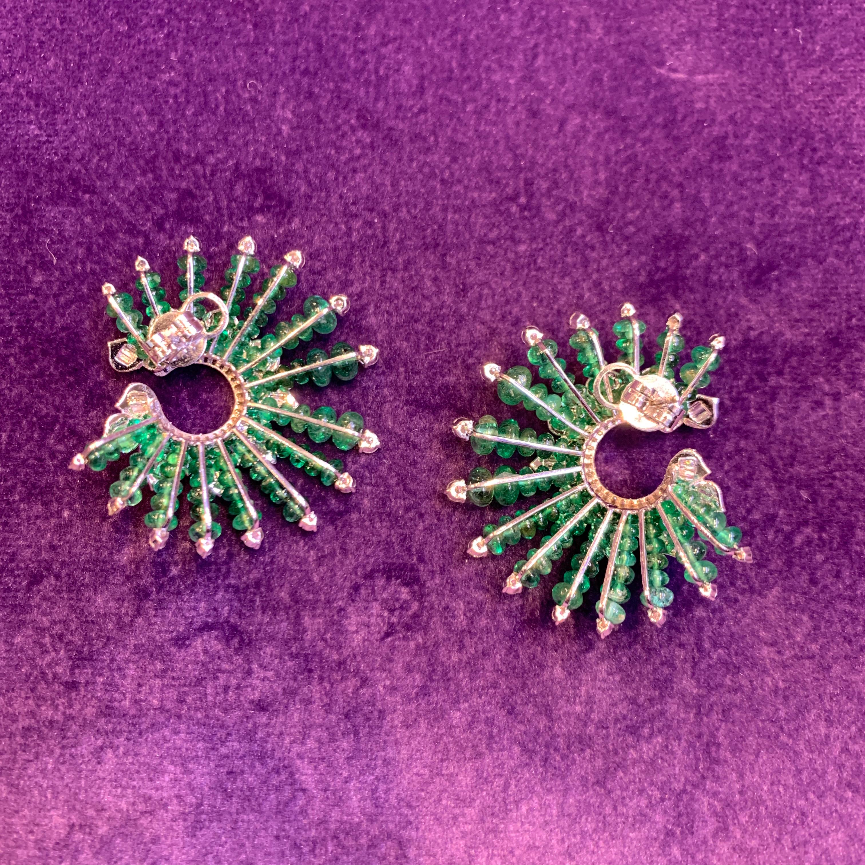 Emerald and Diamond Spiral Earrings For Sale 3