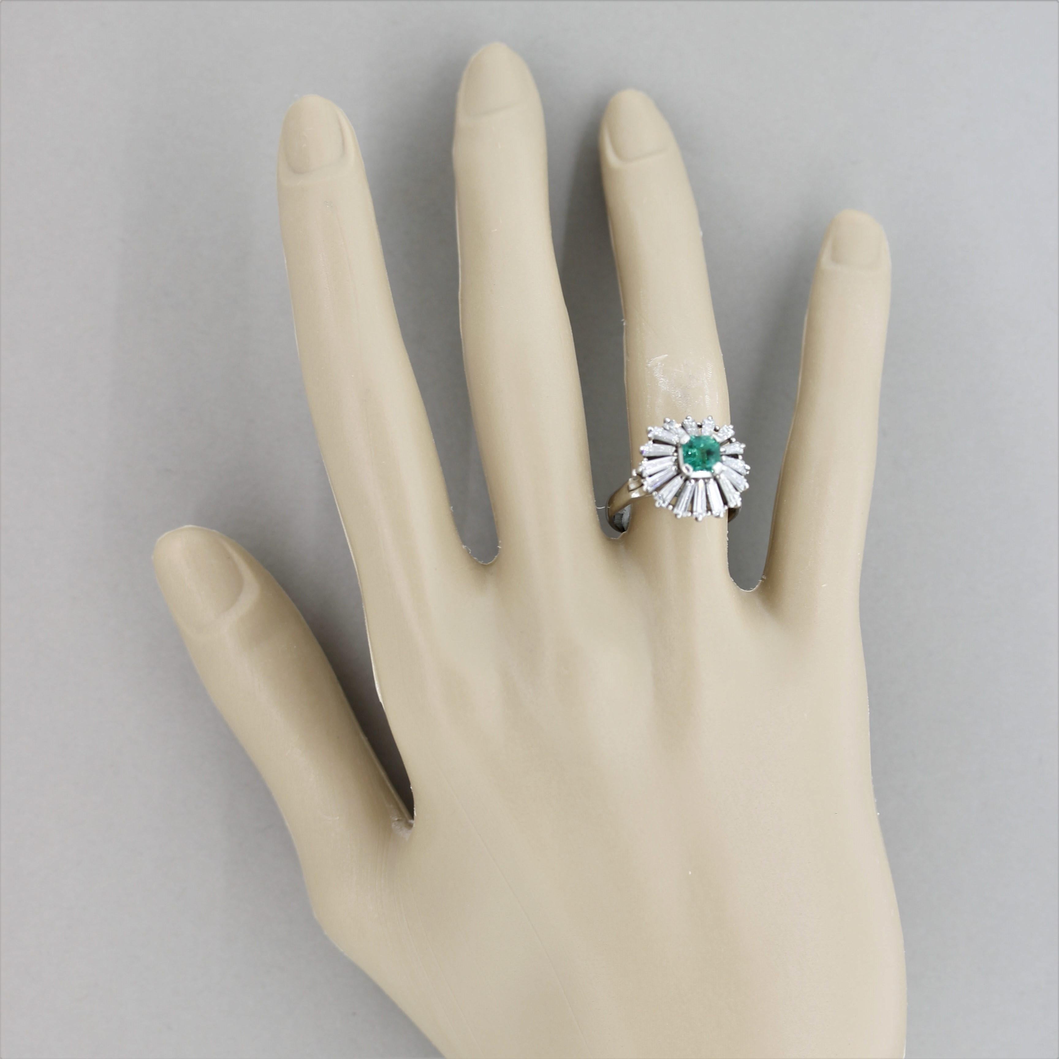 Women's Emerald Diamond Spiral Platinum Ring For Sale