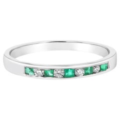 Emerald & Diamond Stackable Band 14k White Gold