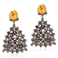 Emerald & Diamond Statement Chandelier Earrings in 14K Yellow Gold & Silver