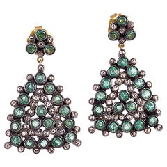 Emerald 
Diamond Statement Chandelier Earrings in 14K Yellow Gold 
Silver