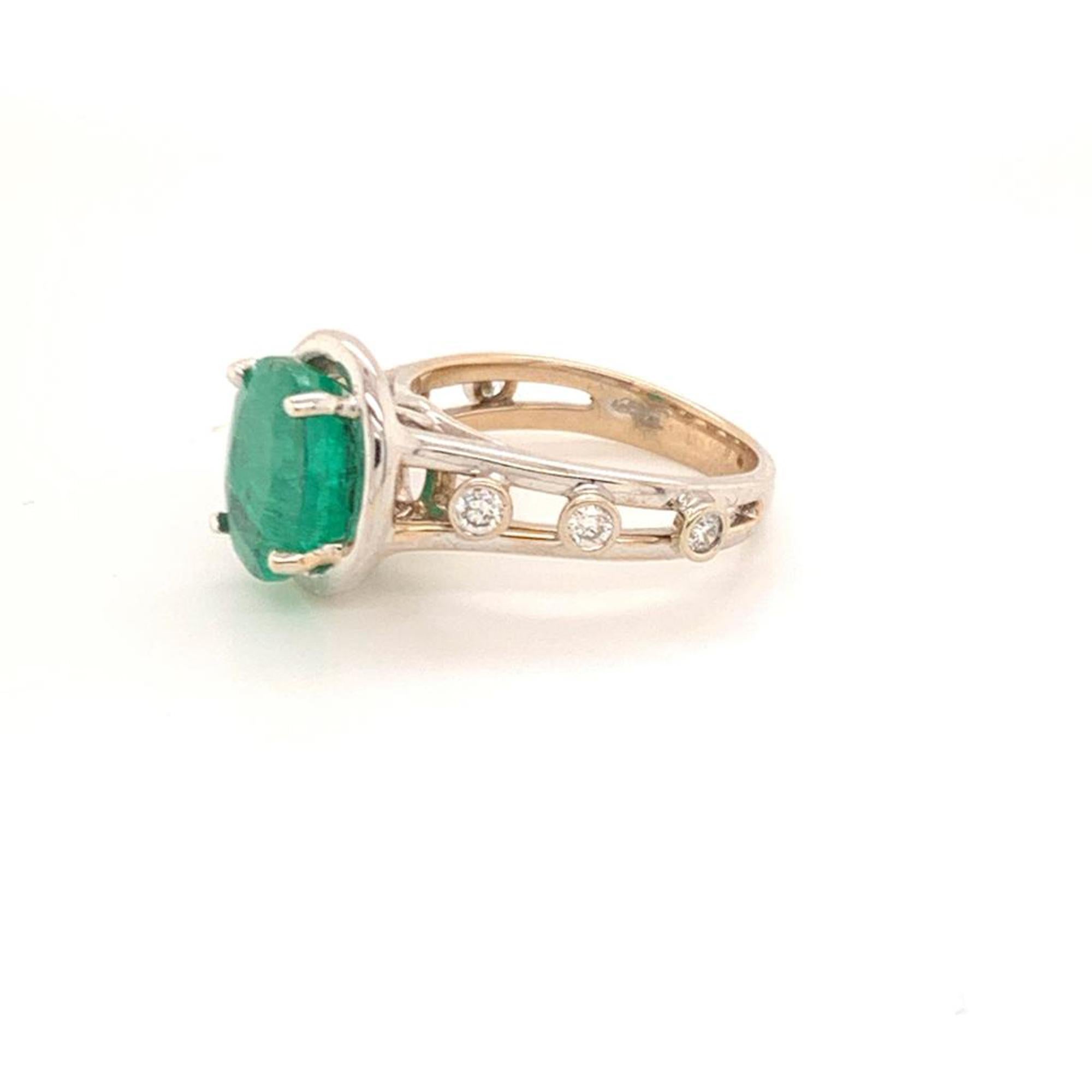 Modern Emerald Diamond Statement Ring 4.05 TCW 14k White Gold Women Certified For Sale