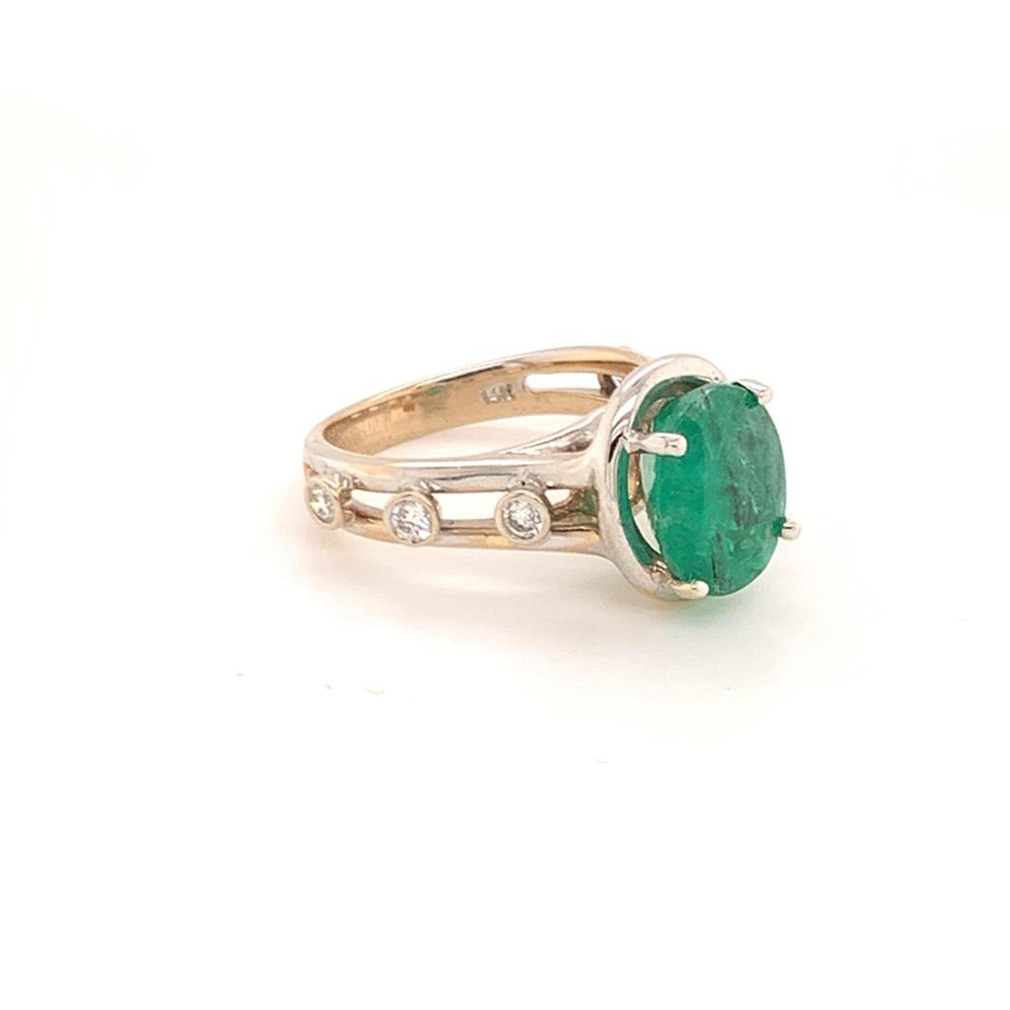 Oval Cut Emerald Diamond Statement Ring 4.05 TCW 14k White Gold Women Certified For Sale