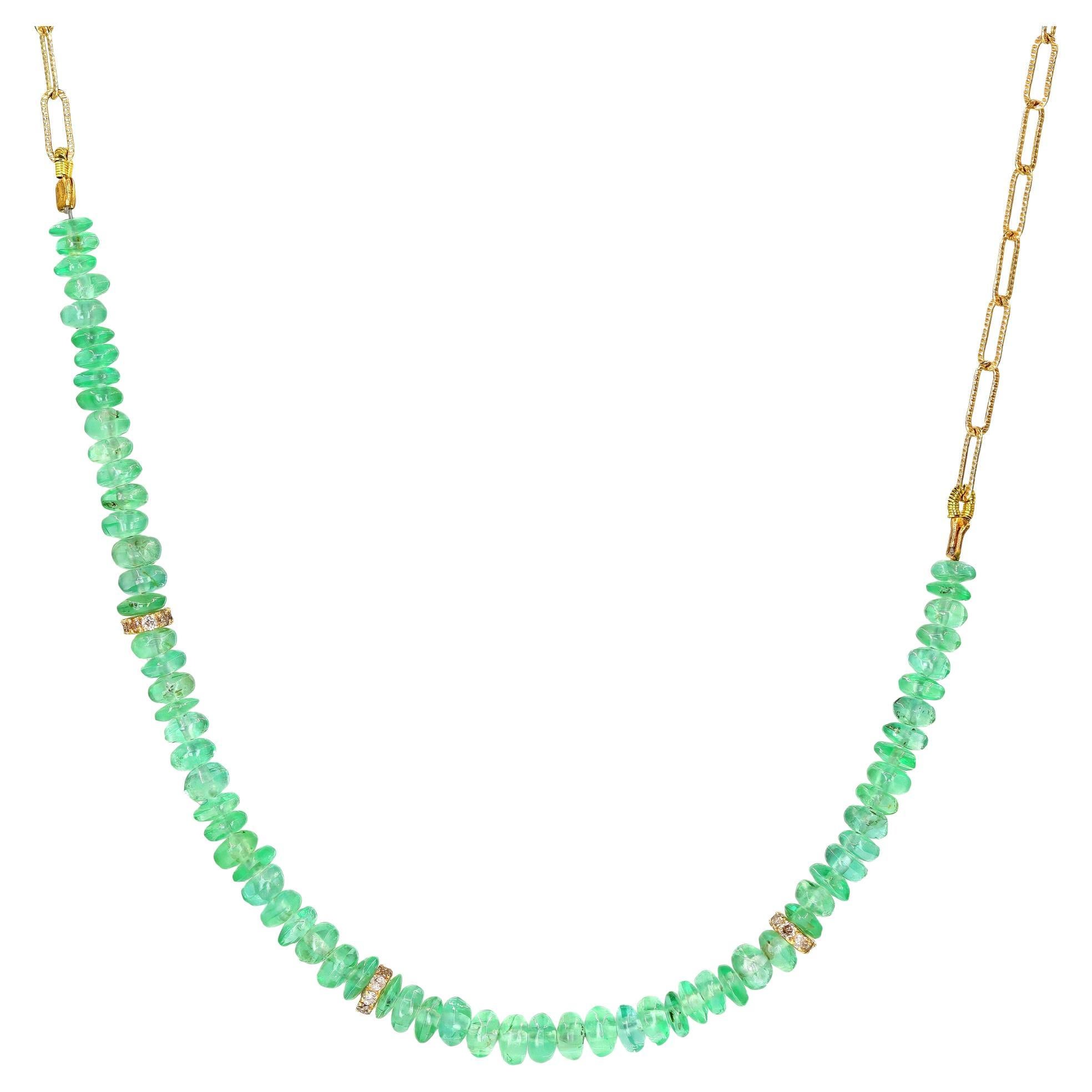 Emerald Diamond Station Yellow Gold One-of-a-Kind Necklace, Just Jules 2024