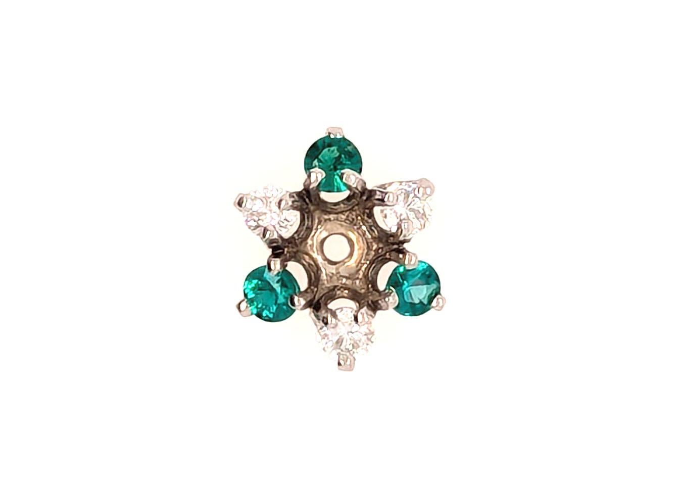 Round Cut Emerald Diamond Stud Earring Enhancer Single Jacket .25ct 14K White Gold For Sale