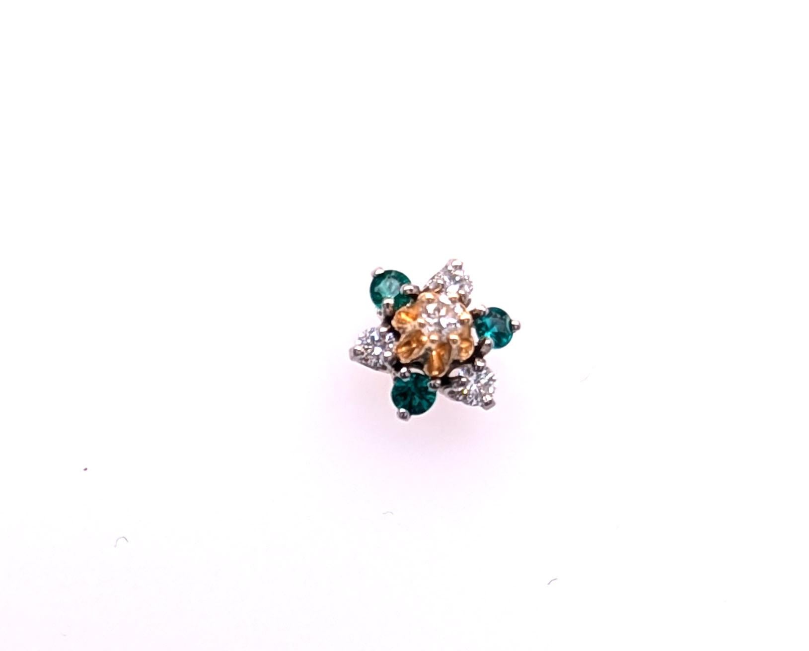 Women's or Men's Emerald Diamond Stud Earring Enhancer Single Jacket .25ct 14K White Gold For Sale