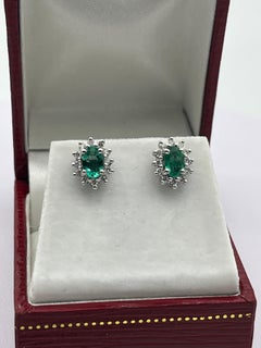 Emerald Diamond Stud Earrings 14k Gold