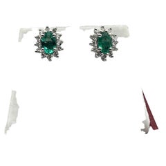 Emerald Diamond Stud Earrings 14k Gold