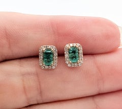 Emerald & Diamond Stud Earrings in 14k Rose Gold