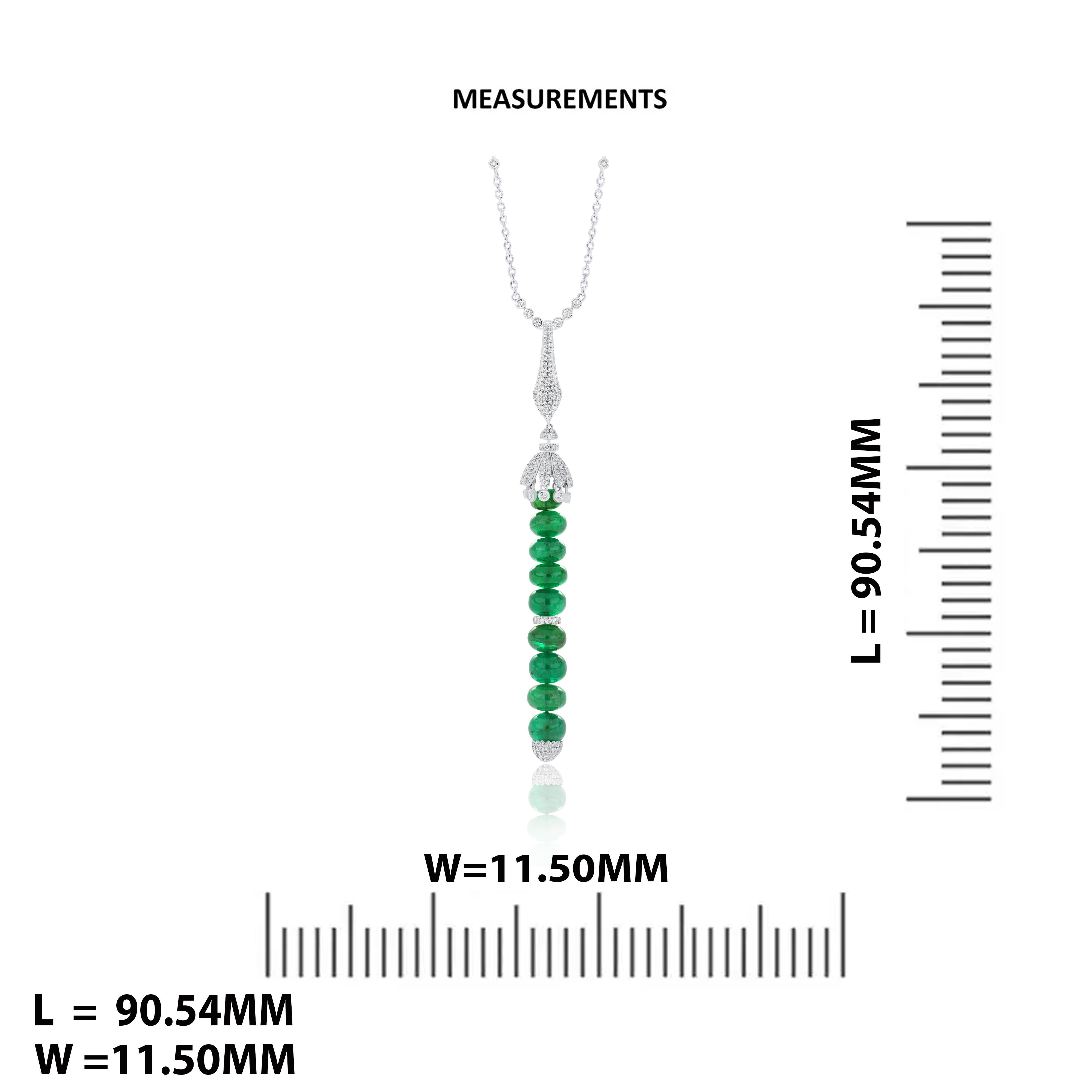 Emerald & Diamond Studded Pendant with Chain 18 Karat White Gold In New Condition For Sale In JAIPUR, IN