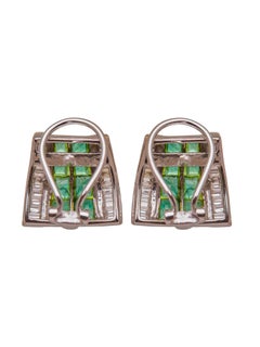 Boucles d'oreilles émeraude et diamant en or 14kt