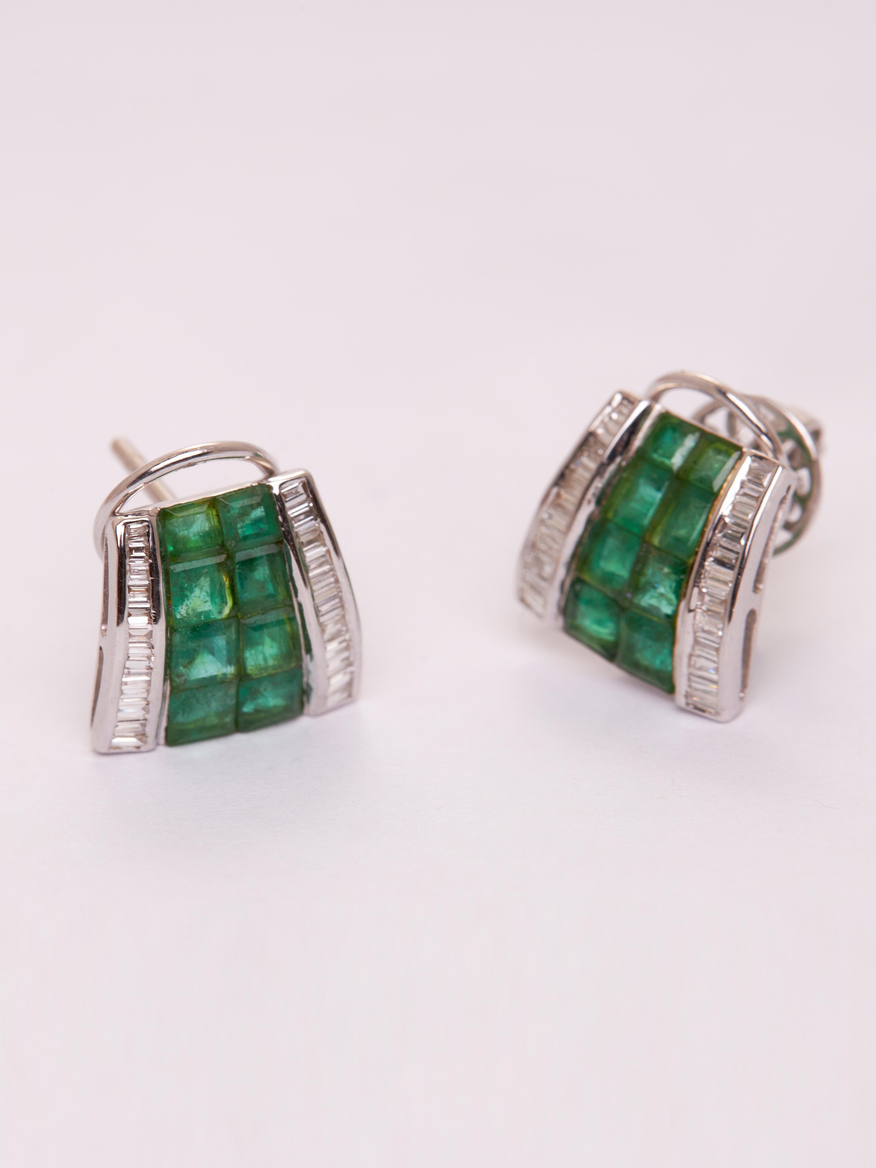 Esmeralda y diamantes en oro de 14 quilates Corte princesa en venta