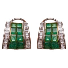 Boucles d'oreilles émeraude et diamant en or 14kt