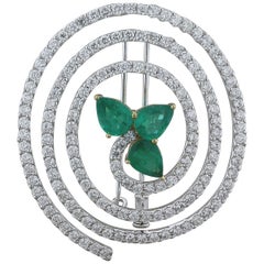 Emerald Diamond Swirl Gold Brooch