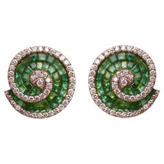 Boucles d'oreilles émeraude et diamant en or 14kt