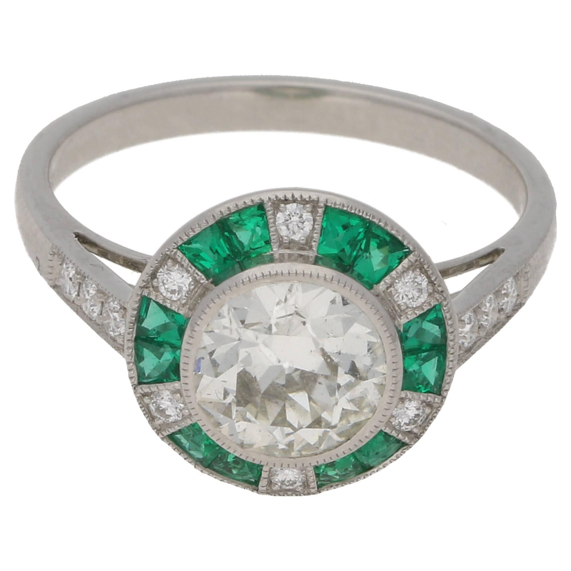 Emerald Diamond Target Engagement Ring