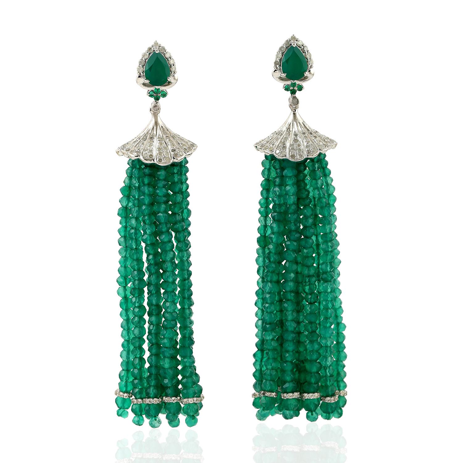 emerald green tassel earrings