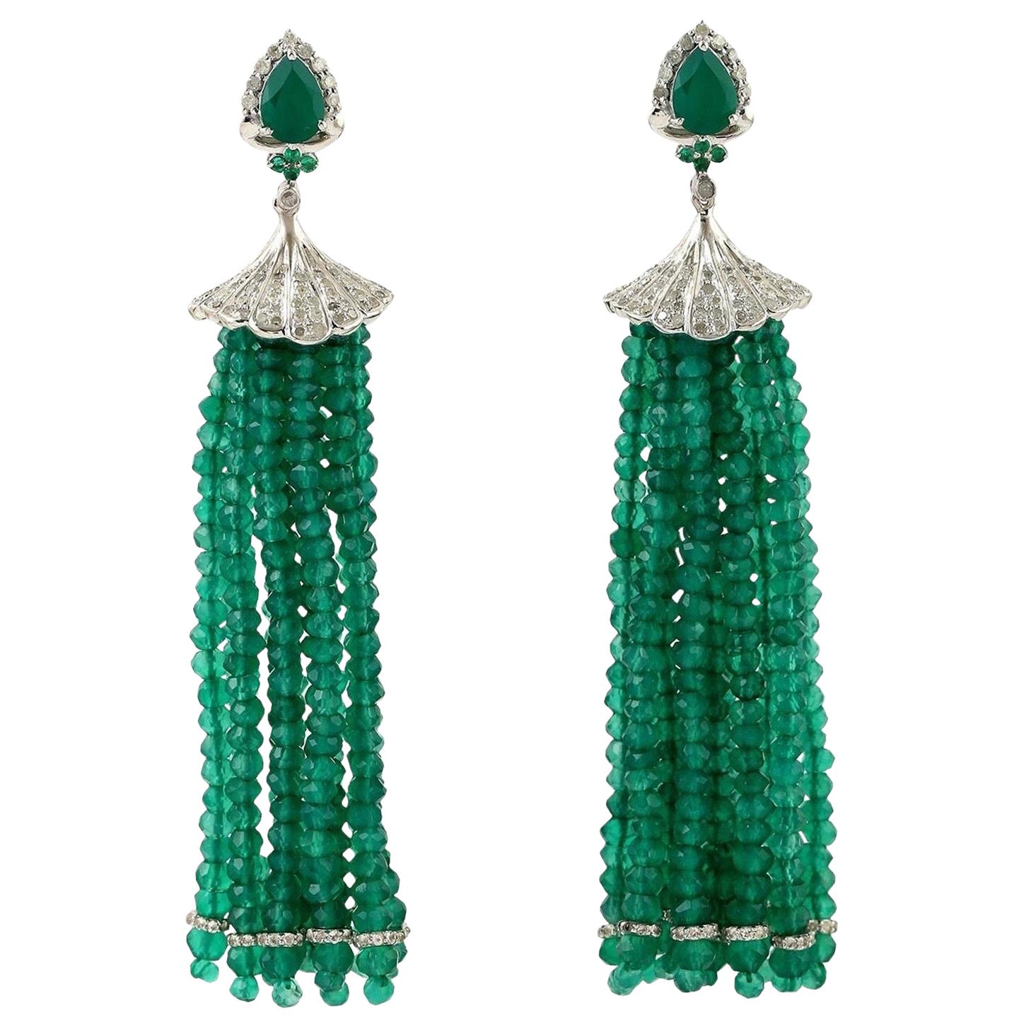 Emerald Diamond Tassel Earrings