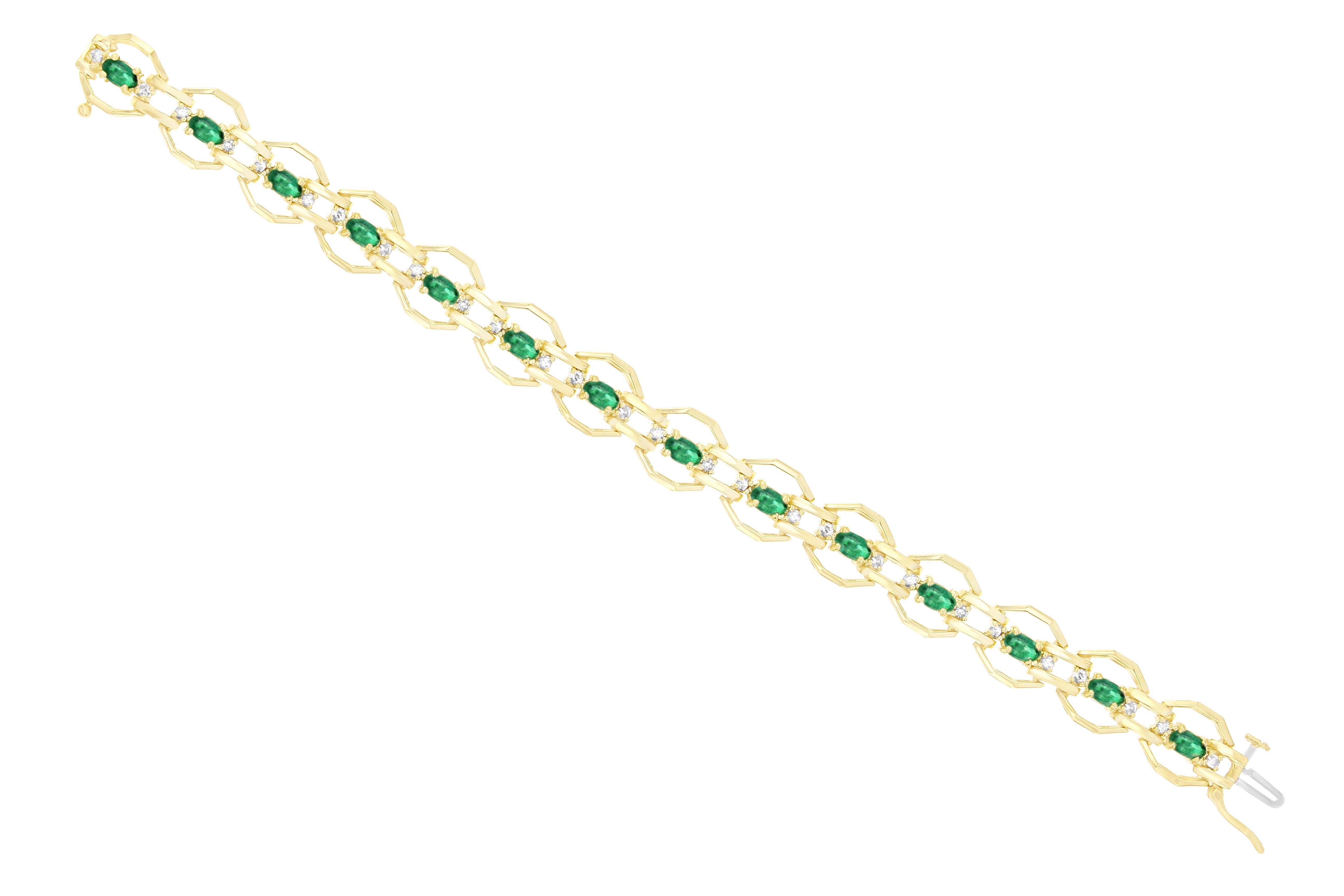 ♥ Tennis Bracelet Description ♥

Main Stone: Diamond & Emeralds 
Approx. Diamond Total Carat: 4.25cttw
Diamond Color: H
Diamond Clarity: SI1
Metal Type: 14K Yellow Gold
Stone Cut: Oval & Round
Metal Weight: 22 grams
Bracelet Length: 7