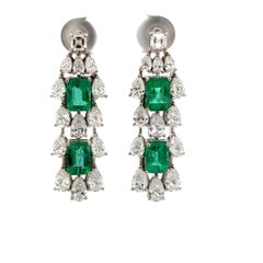 Emerald Diamond Three Row Drop Earrings 13.15 CTTW 18 Karat White Gold F VS