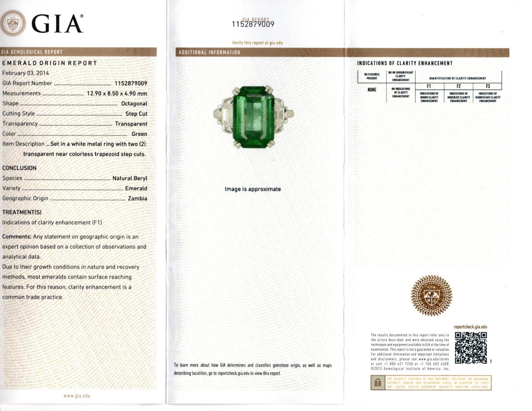 Emerald & Diamond Three Stone Cocktail Ring For Sale 2