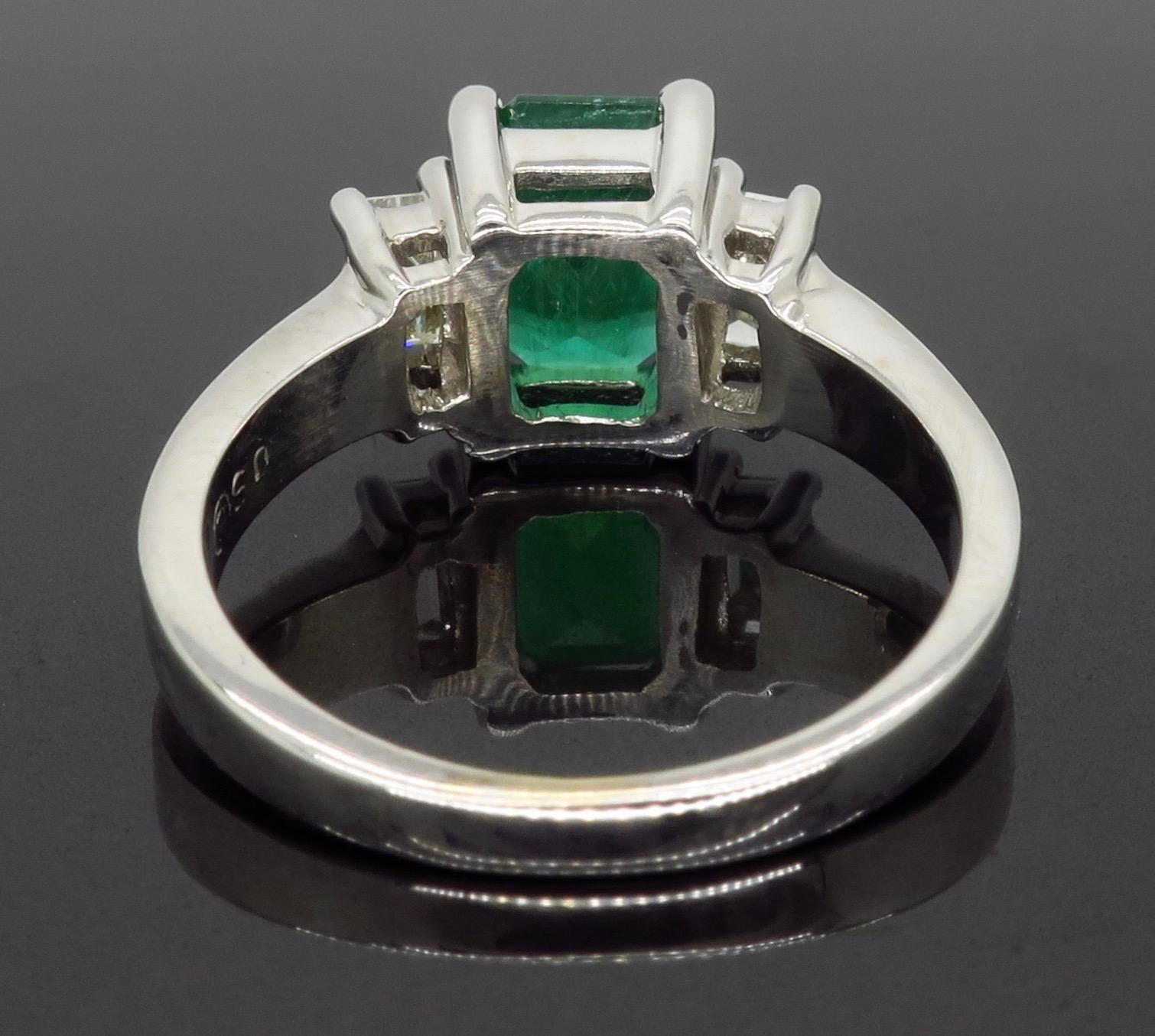 Emerald Cut Emerald and Diamond Three-Stone Ring