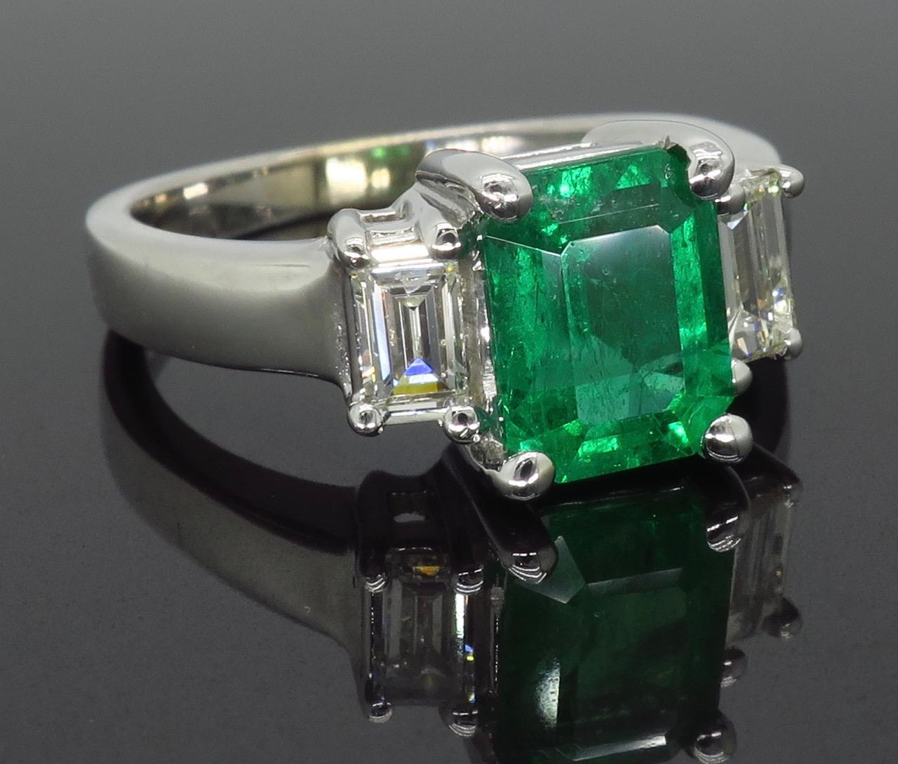 Women's or Men's Emerald and Diamond Three-Stone Ring