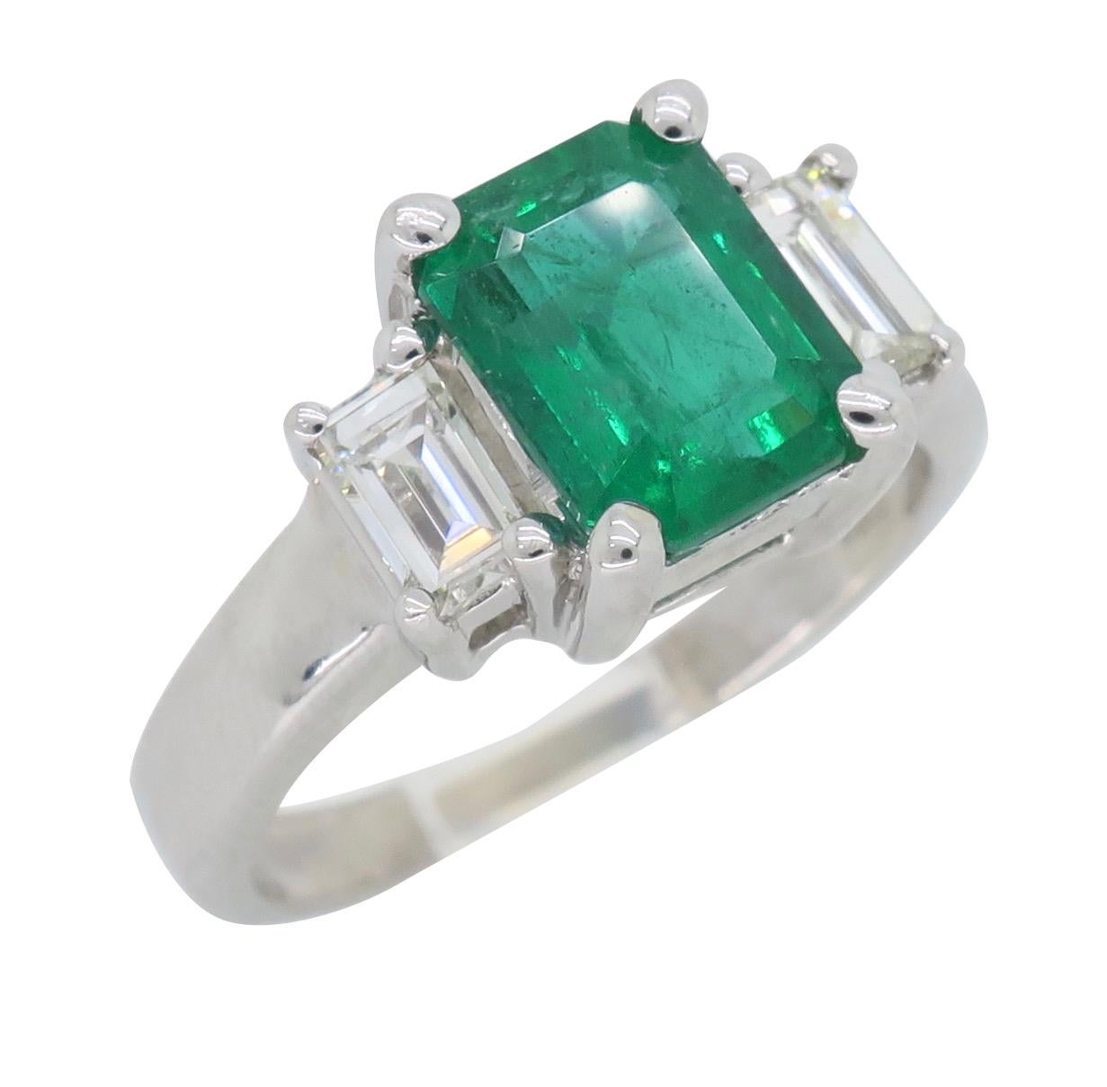 Emerald and Diamond Three-Stone Ring 2