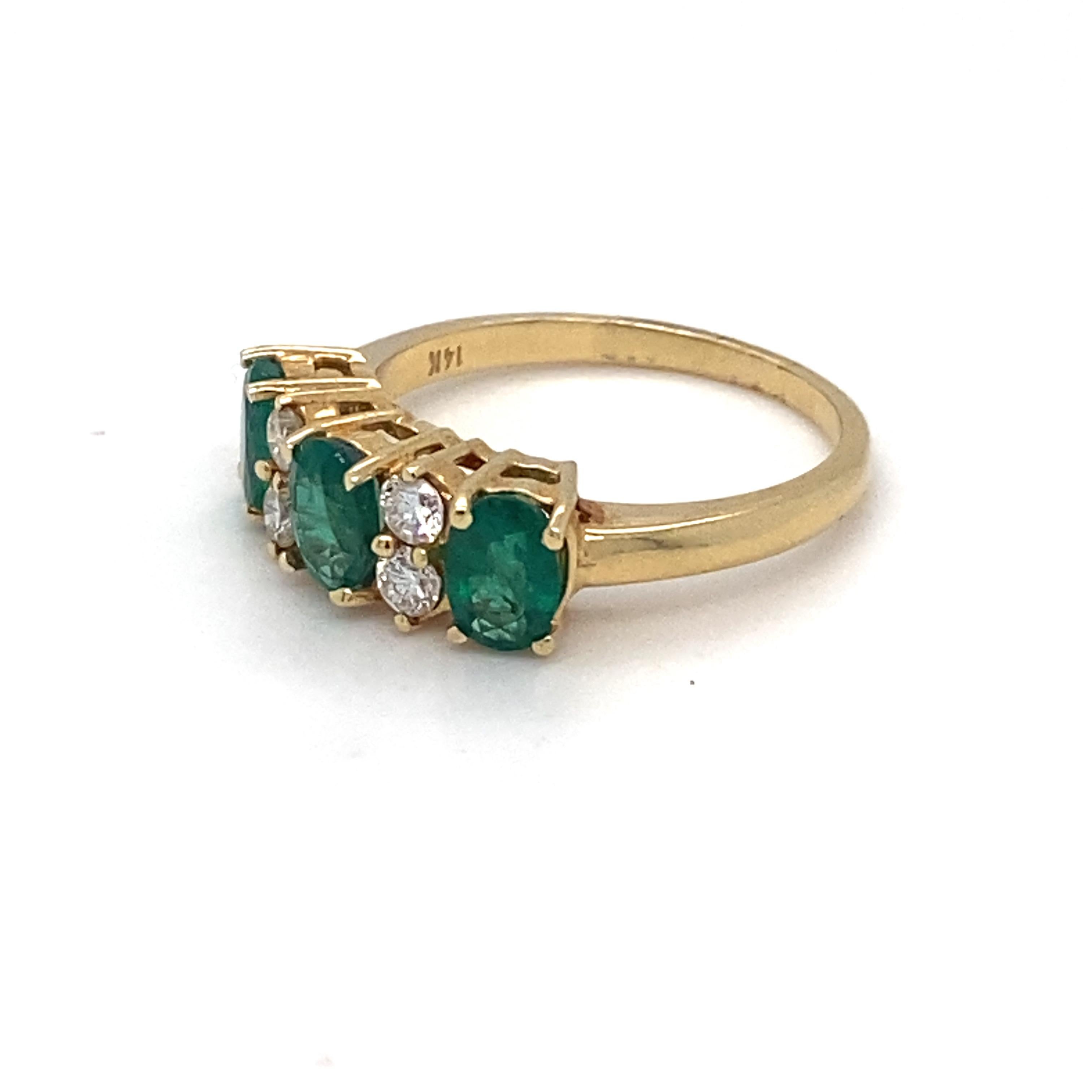 Emerald Diamond Three Stone Yellow Gold Ring For Sale 7