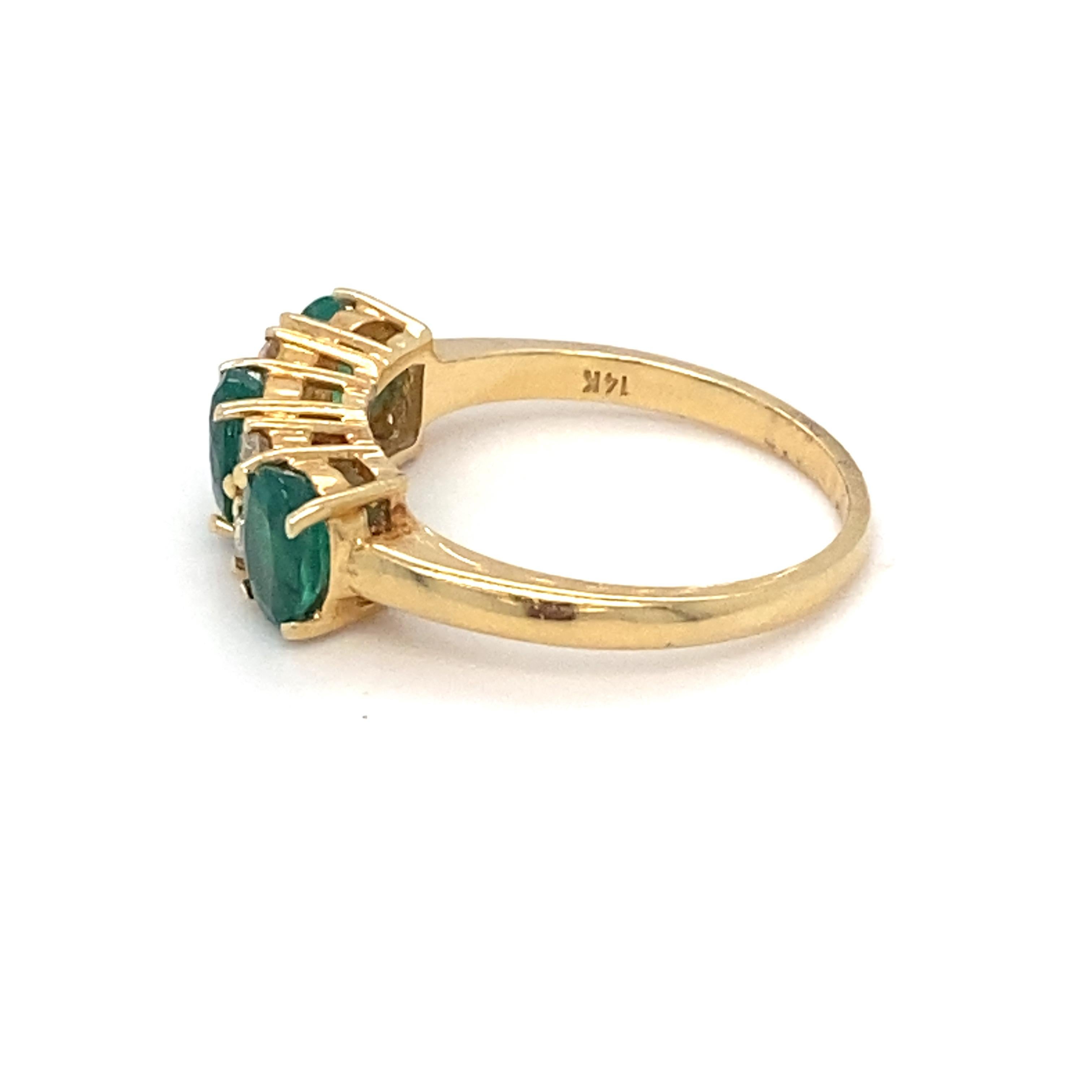 Emerald Diamond Three Stone Yellow Gold Ring For Sale 3