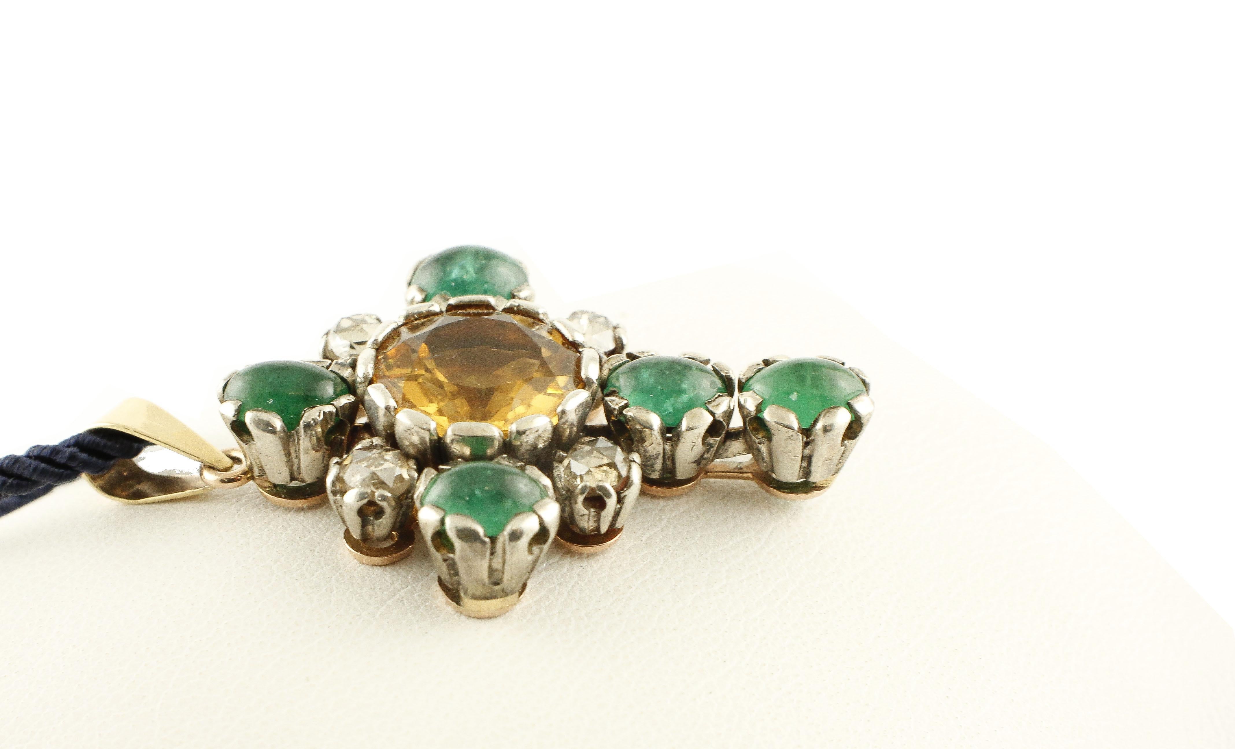 Women's Emerald Diamond Topaz Gold and Silver Pendant