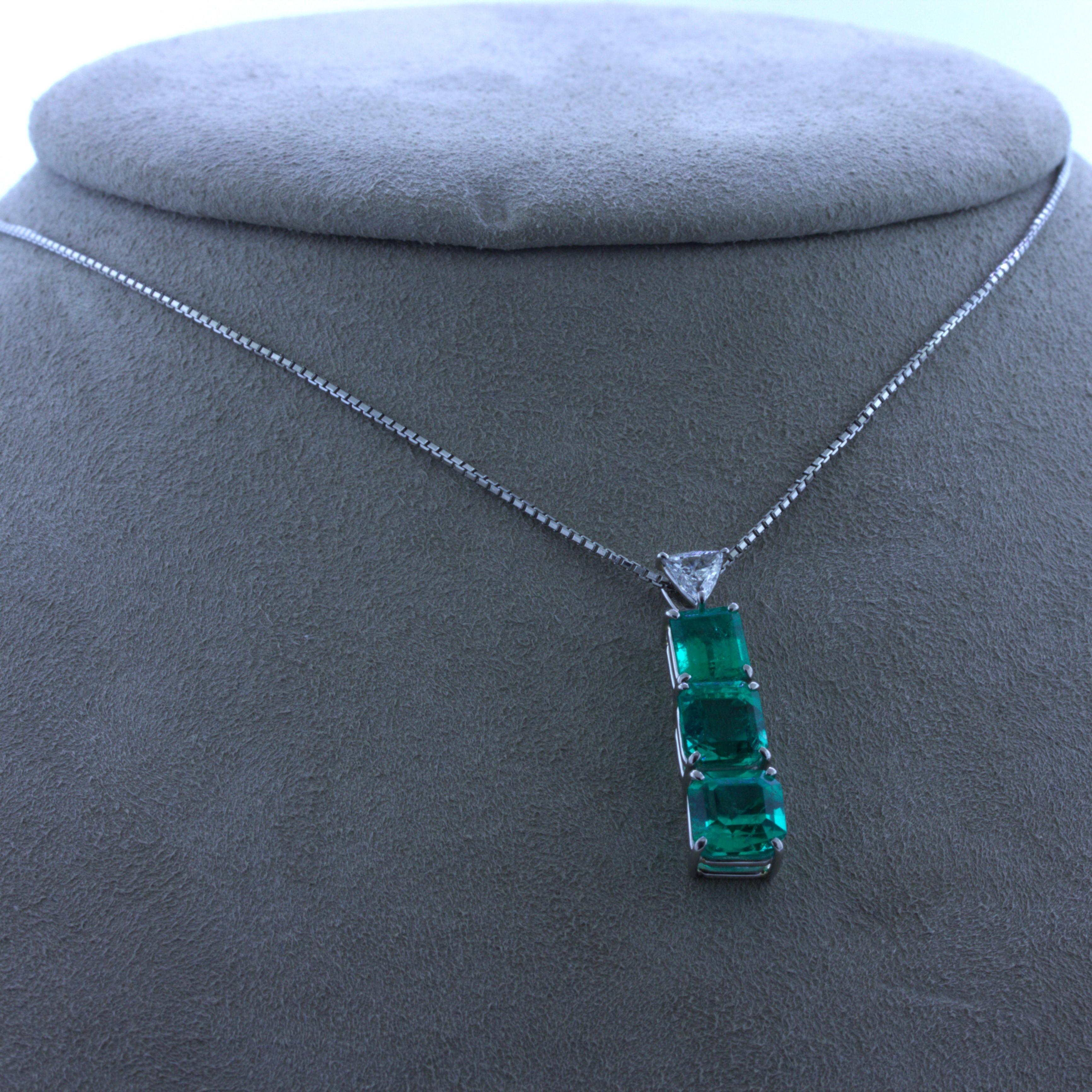 Women's Emerald Diamond Triple-Drop Platinum Pendant