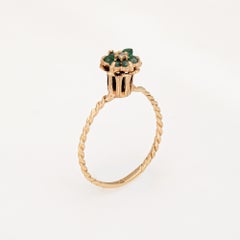 Emerald Diamond Tulip Ring Sz 5.5 Vintage 14k Yellow Gold Stacking Band Jewelry