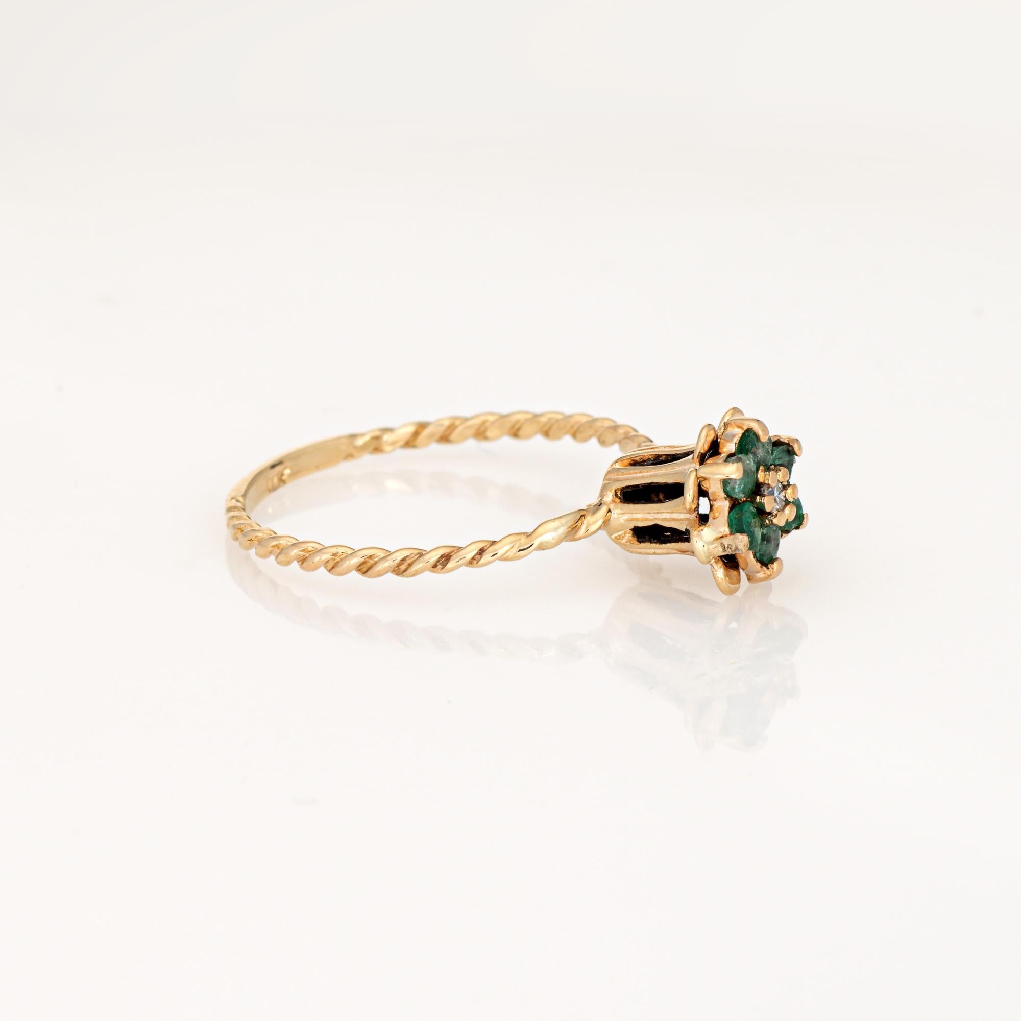 Esmeralda Diamante Tulipán Anillo Sz 5.5 Vintage 14k Oro Amarillo Joyería Banda de apilamiento Moderno en venta