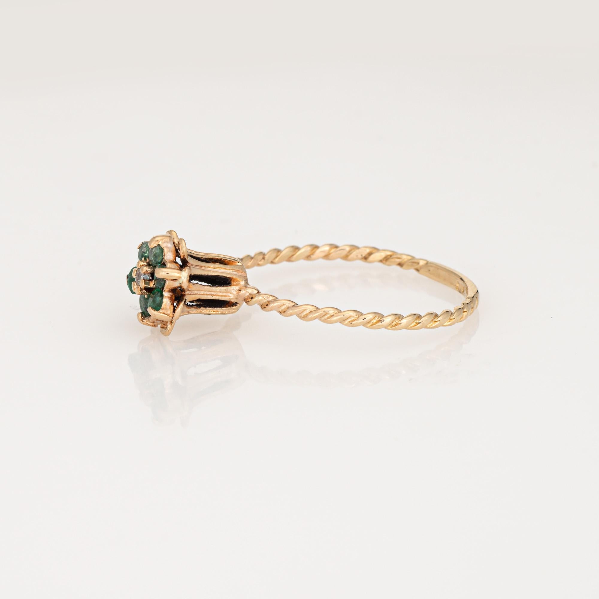 Esmeralda Diamante Tulipán Anillo Sz 5.5 Vintage 14k Oro Amarillo Joyería Banda de apilamiento Corte redondo en venta