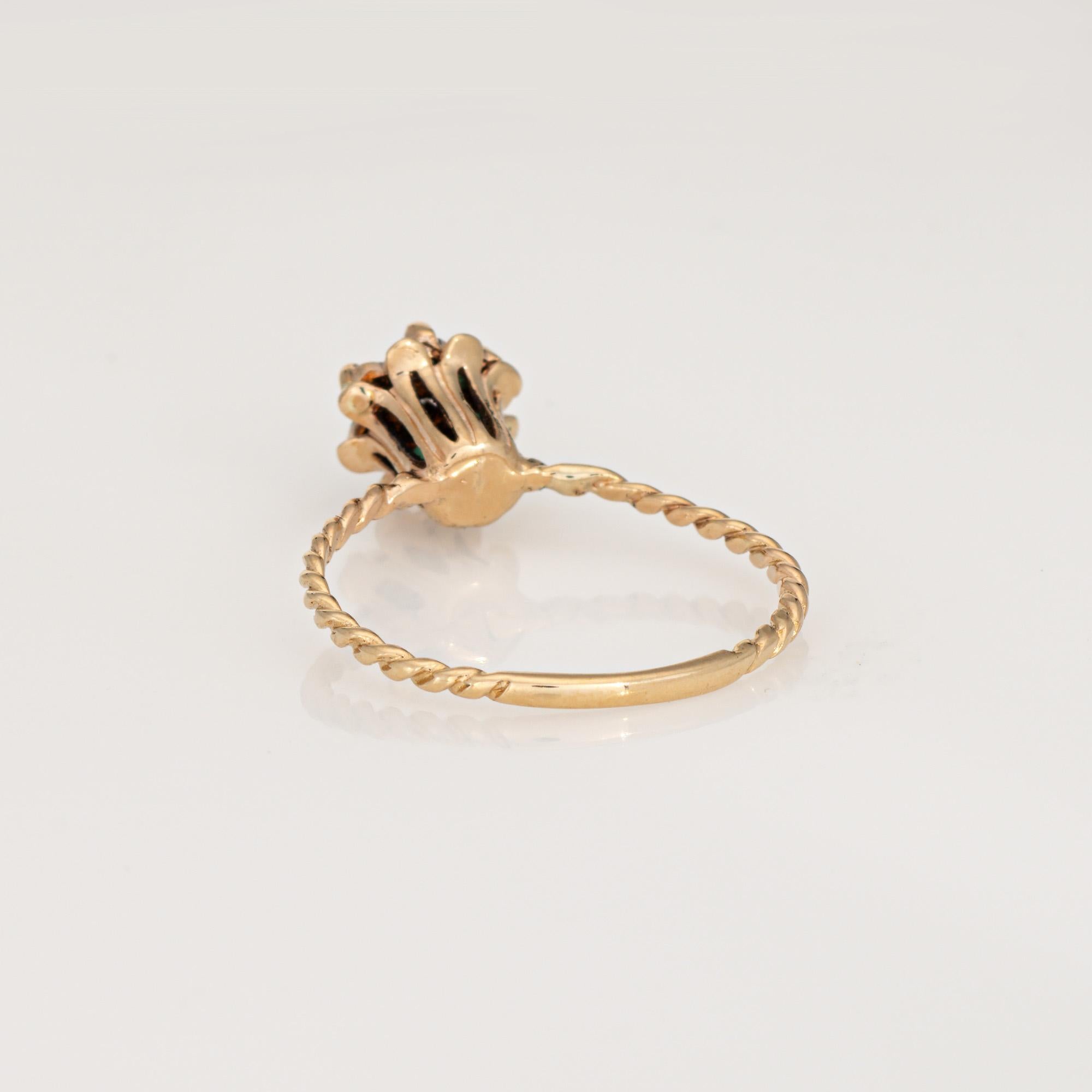 Esmeralda Diamante Tulipán Anillo Sz 5.5 Vintage 14k Oro Amarillo Joyería Banda de apilamiento en Bueno estado para la venta en Torrance, CA