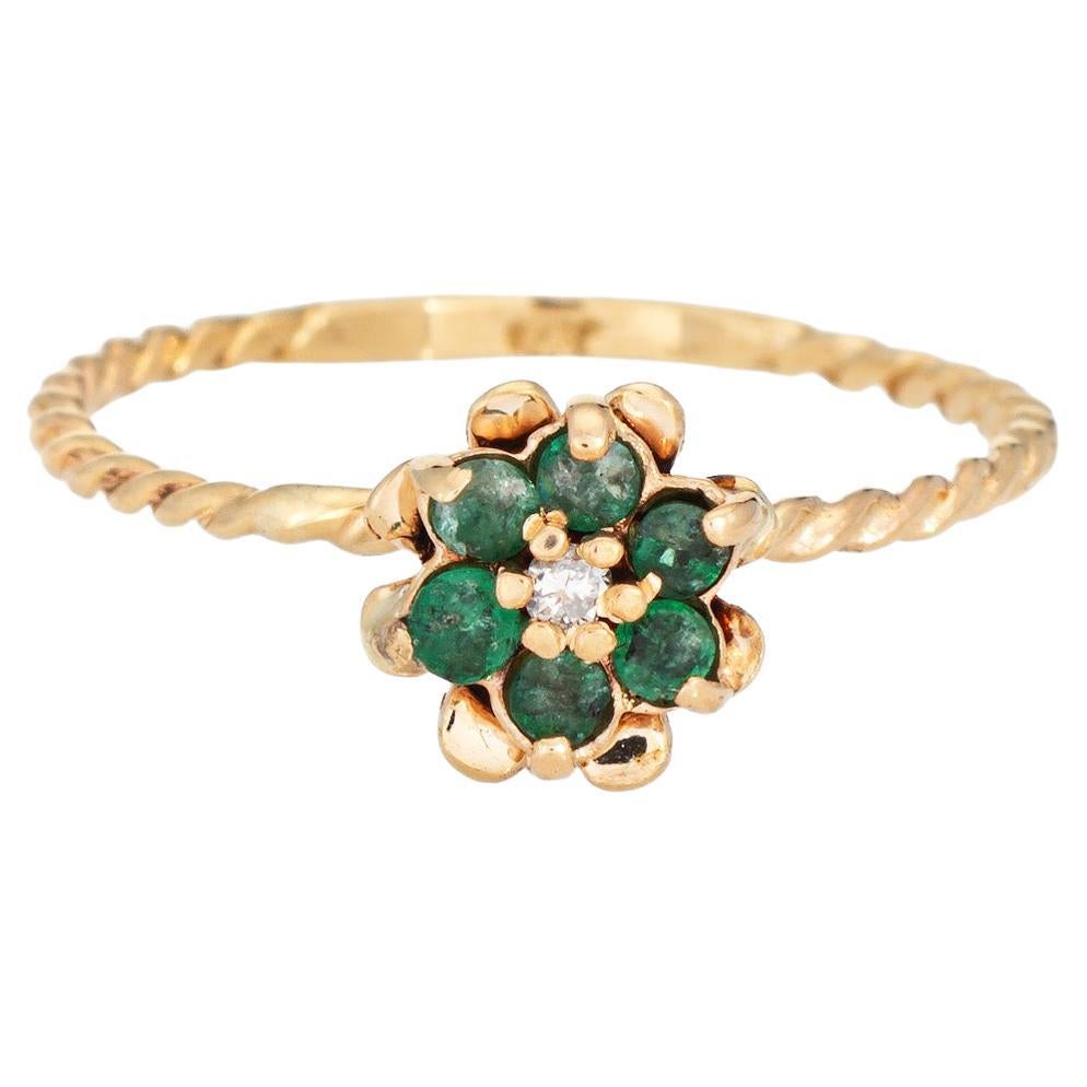 Emerald Diamond Tulip Ring Sz 5.5 Vintage 14k Yellow Gold Stacking Band Jewelry