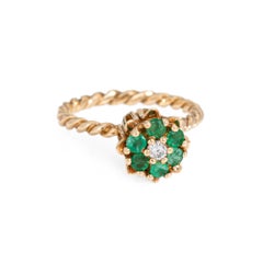 Emerald Diamond Tulip Ring Sz 6 Vintage 10k Yellow Gold Stacking Band Jewelry