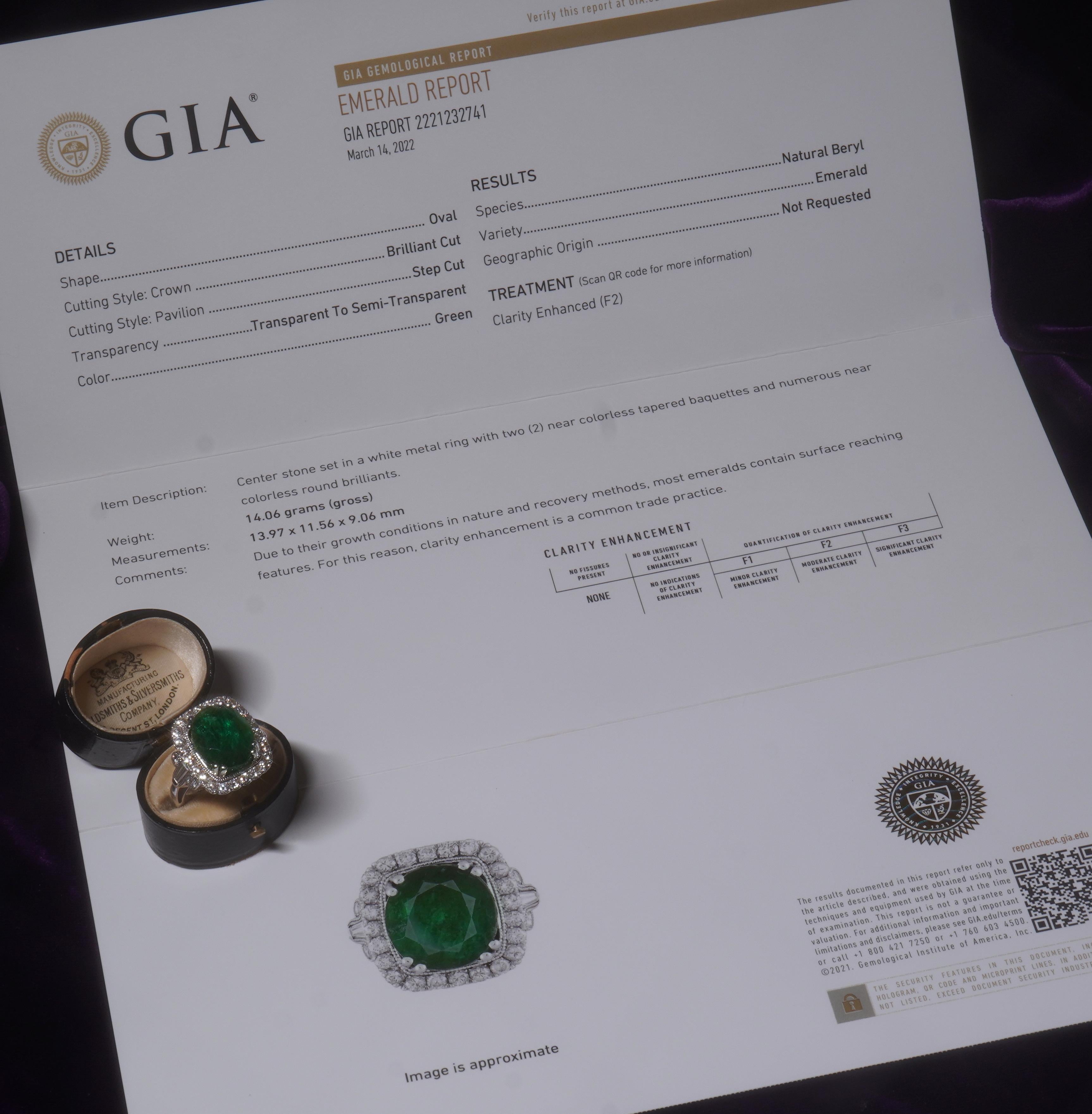 Pear Cut Emerald Diamond Vintage Ring Platinum GIA Certified AA Fine Antique 9.16 Carats! For Sale