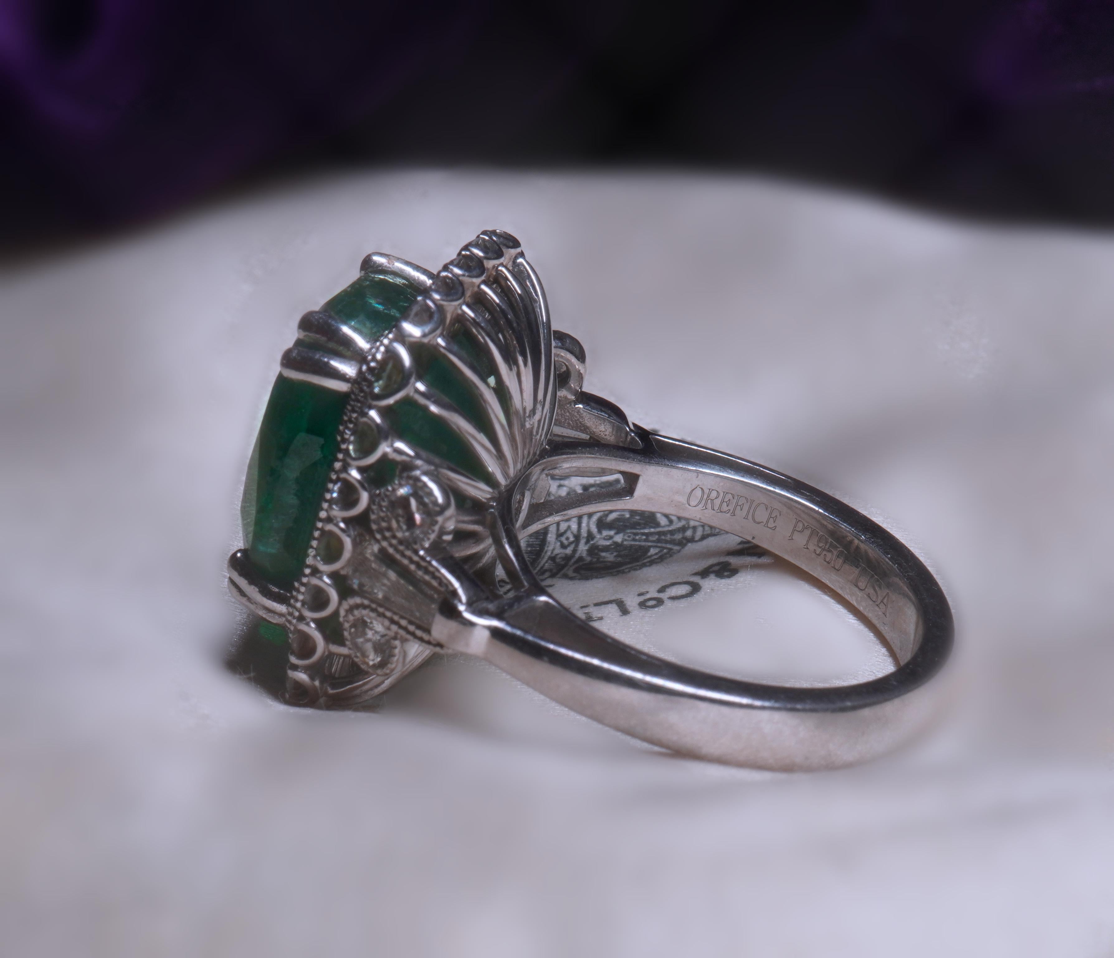 Emerald Diamond Vintage Ring Platinum GIA Certified AA Fine Antique 9.16 Carats! In Good Condition For Sale In Sylvania, GA