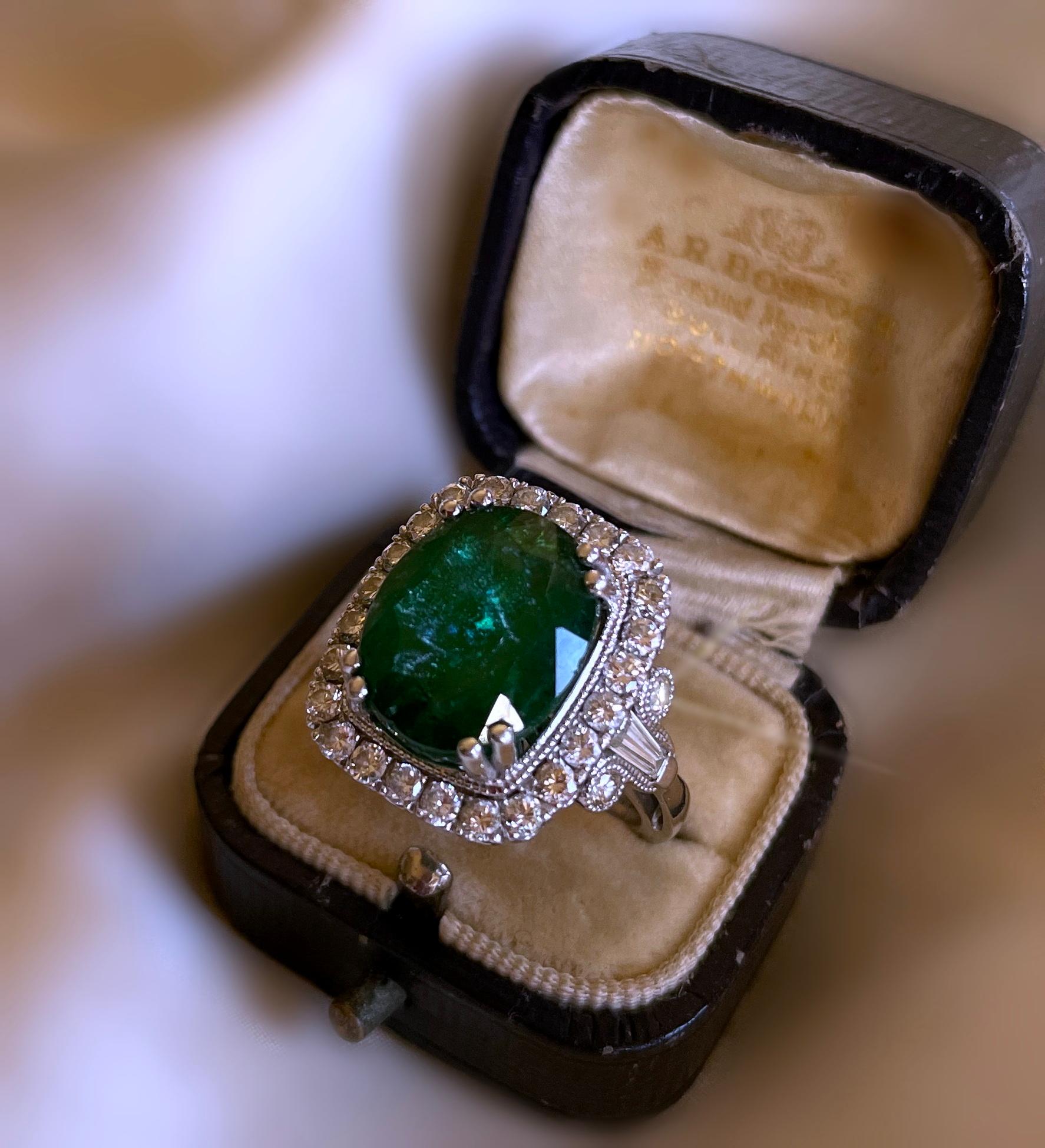 Emerald Diamond Vintage Ring Platinum GIA Certified AA Fine Antique 9.16 Carats! For Sale 1