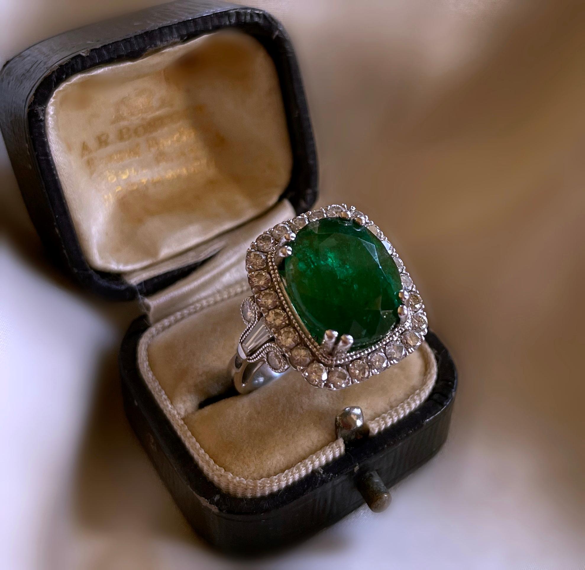 Emerald Diamond Vintage Ring Platinum GIA Certified AA Fine Antique 9.16 Carats! For Sale 2