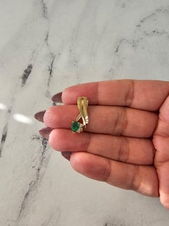 Emerald & Diamond Vintage Style Necklace 14k Yellow Gold