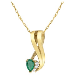 Emerald & Diamond Vintage Style Necklace 14k Yellow Gold
